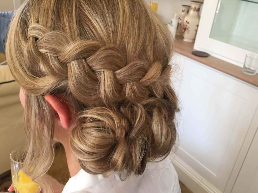 close up of bridal updo with braid