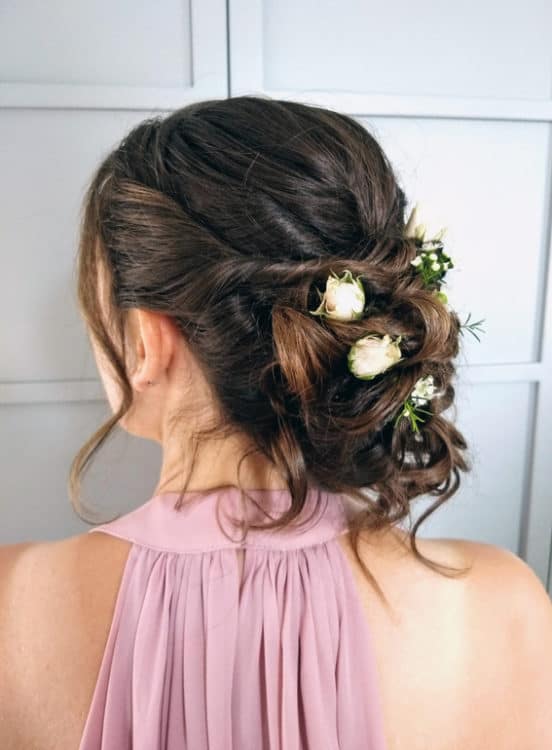 bridesmaid hair with fresh flowers
